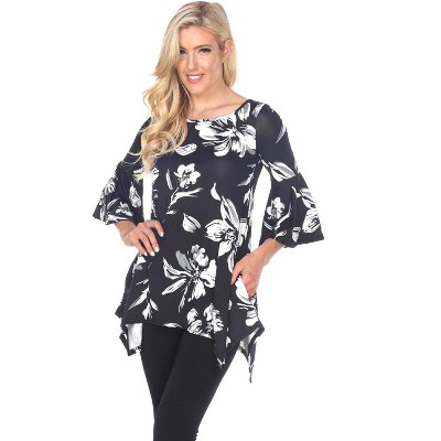 Women's Floral Printed Blanche Tunic Top With Pockets Black Medium ...