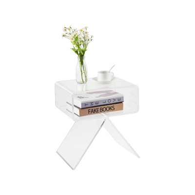 Acrylic Side Table, Clear End Table with R-Shaped Design 15.4x11.8x17.7 Inch Modern Nightstand