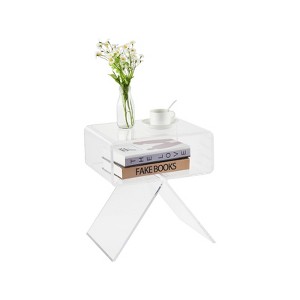 Acrylic Side Table, Clear End Table with R-Shaped Design 15.4x11.8x17.7 Inch Modern Nightstand - 1 of 4