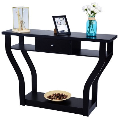 Black Modern Wood Console Table with Drawer Storage