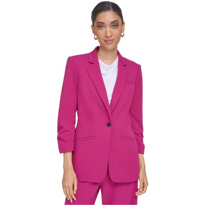 Calvin Klein Womens Ruched Sleeve Blazer Jacket