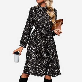Women's Long Sleeve Speckled Print A Line Midi Dress - Cupshe