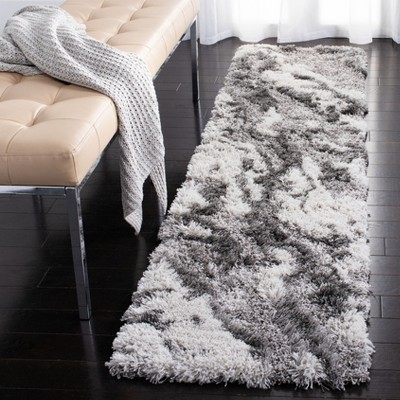 Gray and Ivory Abstract Shag Runner Rug