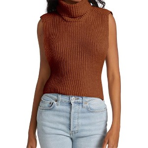 Women's Mock Turtle Neck Sweater Vest Sleeveless Knit Pullover Tank Tops Casual Trendy Slim Fitted Tops - 1 of 2