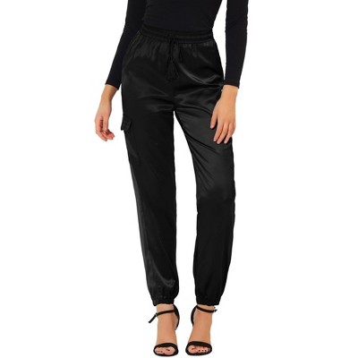 Allegra K Women's Drawstring Elastic High Rise Silky Solid Satin Pants Black  X-large : Target