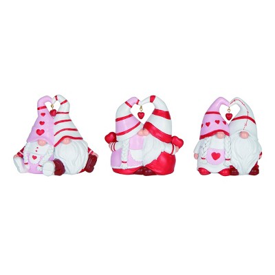 Transpac Resin Valentine Gnome Couple Figurine Set of 3 Valentines Home Decorations