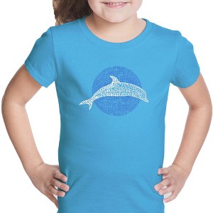 LA Pop Art Girl's Word Art T-shirt - Species of Dolphin - 1 of 4