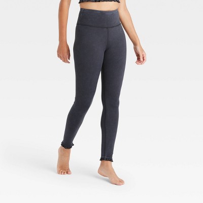 Women's High-Waisted 7/8 Leggings with Ruffle Hem - JoyLab™ Black Wash M