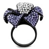 Slickblue IP Black Women’s Ring, Synthetic Crystal in Tanzanite, Clear Cluster Center, Floral Design, Sizes 5-10 - 3 of 4