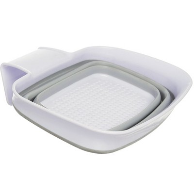 Compact Gray and White Collapsible Silicone Colander Strainer
