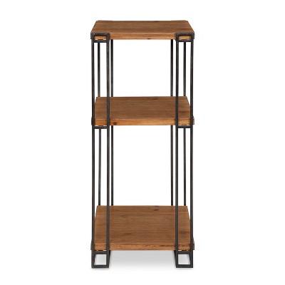 Lintz Rustic Caramel Wood and Black Metal Three-Tier Tea Table