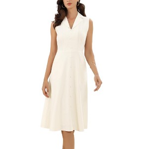 INSPIRE CHIC Women's Cotton Summer Sleeveless Lapel Notched Collar Casual A Line Midi Dress - 1 of 4