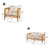 Rustic Modern Design 3 PCS Patio Chat Set, Chair with Rattan Weaving Backrest, Acacia Wood Frame Chair with Cushions-Coolbibila - 4 of 4