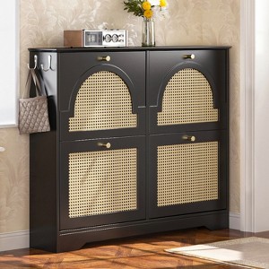 RISOKEYS Shoe Cabinet with 4 Rattan Doors - Ventilated & Anti-Tip Design for Entryway & Hallway - Easy Assembly for Family Home - 1 of 4