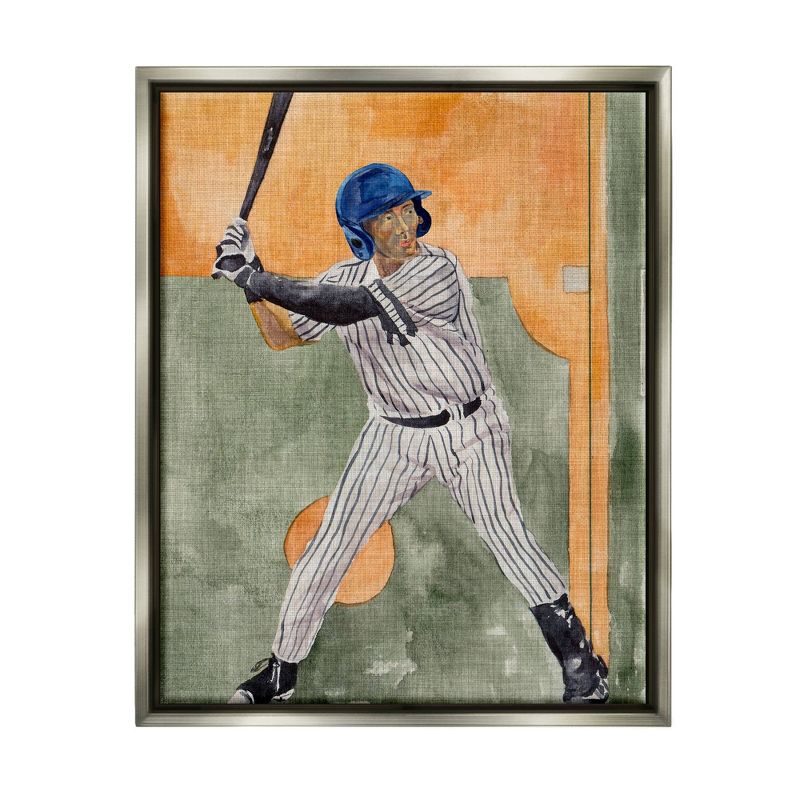 Wall Art by Melissa Wang Playing Baseball Athletic Painting Gray Framed Kids&#39; Floater Canvas - Stupell Industries, 1 of 8