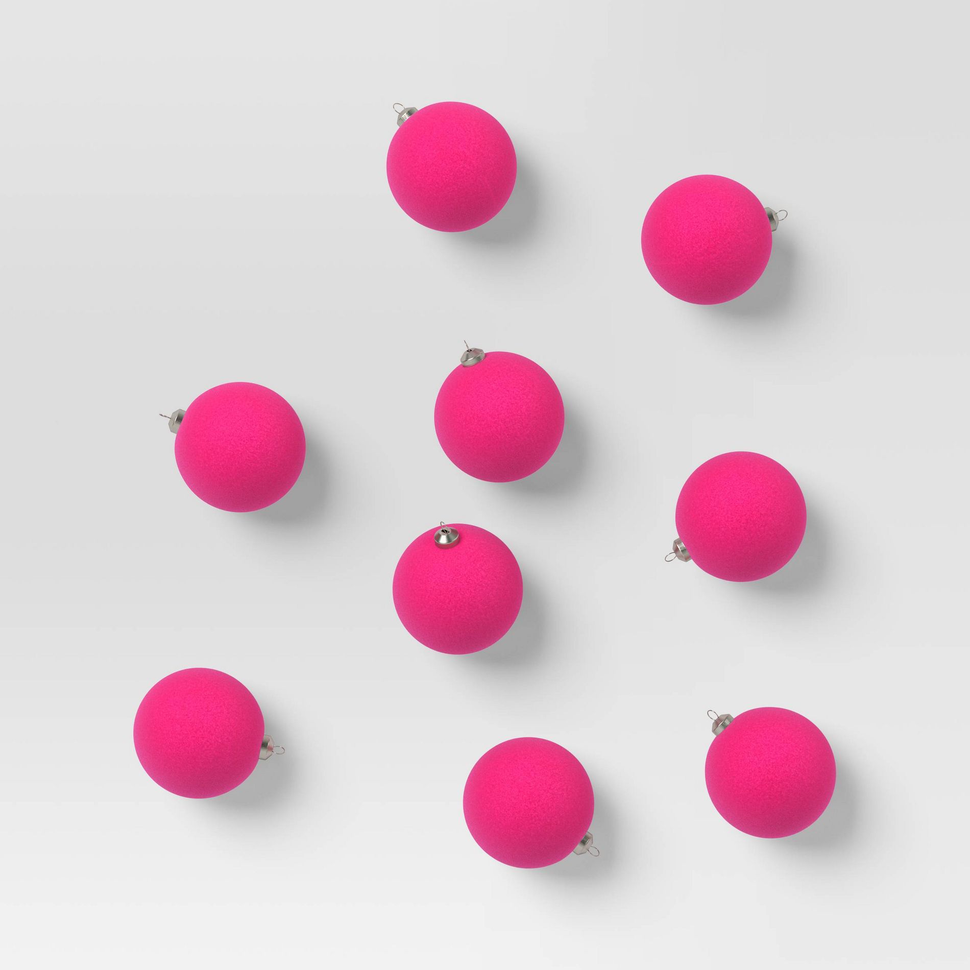 9ct 80mm Christmas Flocked Ball Ornament Set Pink - Wondershop™