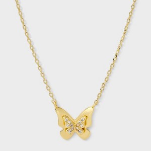 14K Gold Dipped Cubic Zirconia Butterfly Necklace - Gold - 1 of 4
