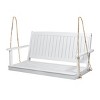 Modern Twin Size Porch Swing Bed with Slatted Seat and Back, Natural Wood Hanging Daybed for Patio, Garden or Backyard-Maison Boucle - 4 of 4