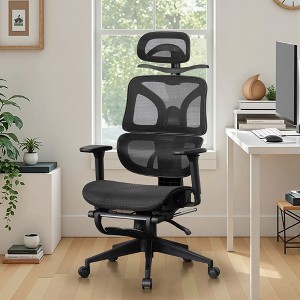 VECELO Swivel Ergonomic High Back Mesh Office Chair with Retractable Footrest, Black - 1 of 4