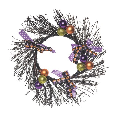 Transpac Natural Fiber 20 in. Multicolor Halloween Twig Metallic Pumpkin Wreath
