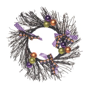 Transpac Natural Fiber 20 in. Multicolor Halloween Twig Metallic Pumpkin Wreath - 1 of 2