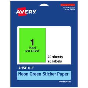 Avery Neon Green Sticker Paper, 8.5" x 11" Rectangle - 1 of 4