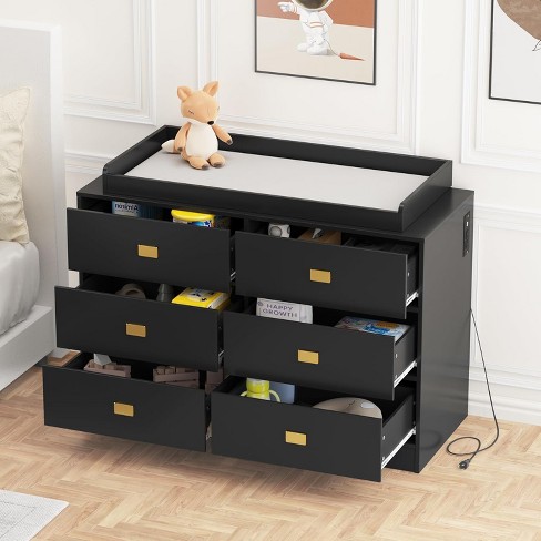 Dresser for Bedroom with 6 Drawers, Wide Chest of Drawers with Changing Table Top - image 1 of 4