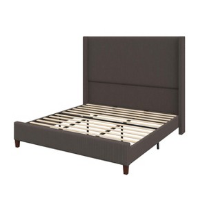 AMERLIFE Size 62" Corduroy Upholstered Bed Frame Extra Tall Wingback Headboard - 1 of 4