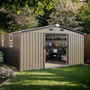 ORRD Campcraft 10×12 Color Steel Storage Shed (0.25mm, Protective Film, 2 Daylight Windows, 2 Colors) – Practical Gift - 1 of 4