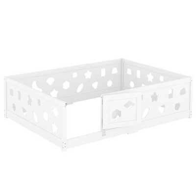 Infurnic Beds, Toddler Floor Bed with Safety Guardrails, Fence, Door, Sturdy Frame for Kids, Boys, Girls, White, 77.2"*56.1"*22"