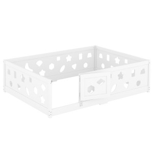 Infurnic Beds, Toddler Floor Bed with Safety Guardrails, Fence, Door, Sturdy Frame for Kids, Boys, Girls, White, 77.2"*56.1"*22" - 1 of 4