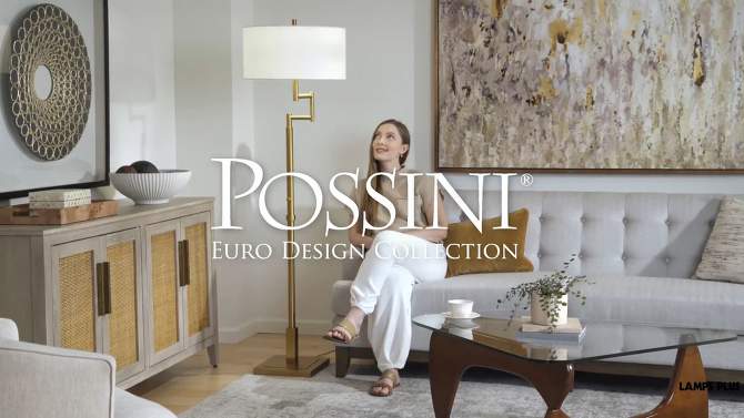 Possini Euro Design Artisan Swing Arm Floor Lamp 62.25" Tall Warm Antique Brass Linen Drum Shade for Living Room Reading Bedroom Office, 2 of 11, play video
