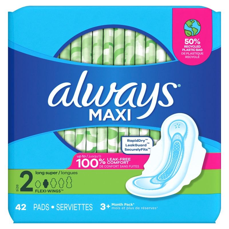 Always Maxi Pads Long Super Absorbency Unscented with Wings - Size 2 - 42ct, 3 of 11
