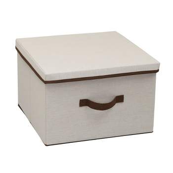 Household Essentials Square Storage Box with Lid Natural with Brown Trim