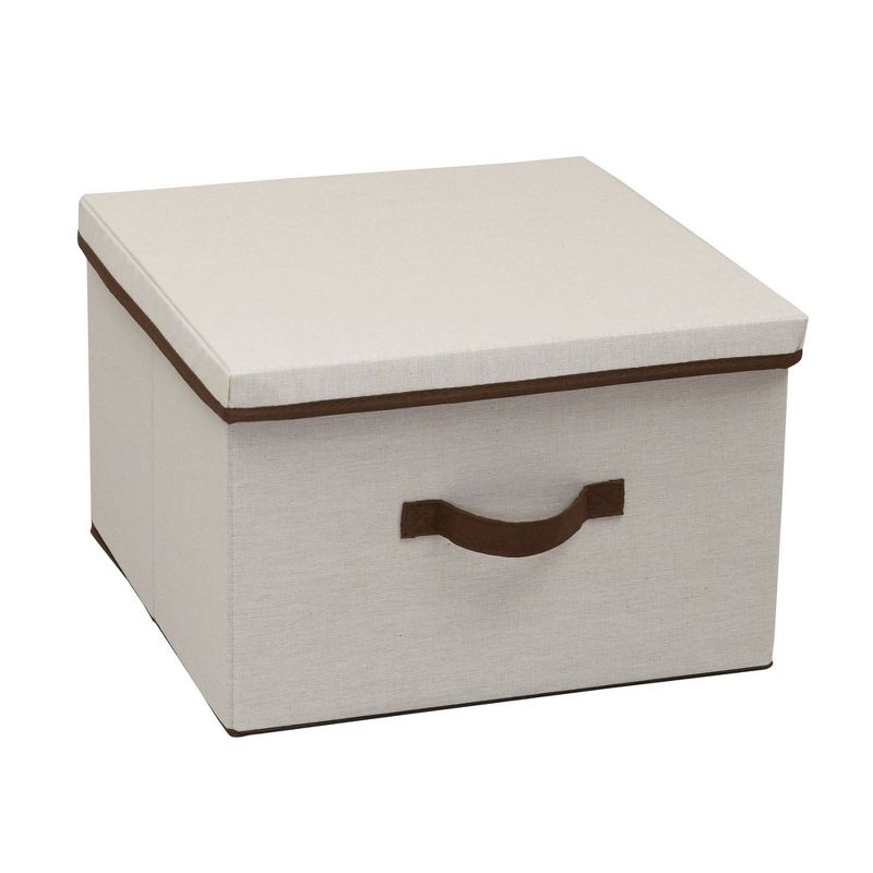 Household Essentials Square Storage Box with Lid Natural with Brown Trim, 1 of 9