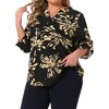 Women's Plus Size Floral Button Notch V Neck Rolled 3/4 Sleeve Casual Tunic Blouses with Pockets - Agnes Orinda - 2 of 4