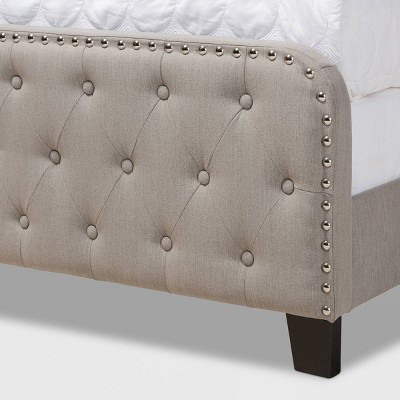 Queen Gray Upholstered Wood Frame Bed with Tufted Headboard
