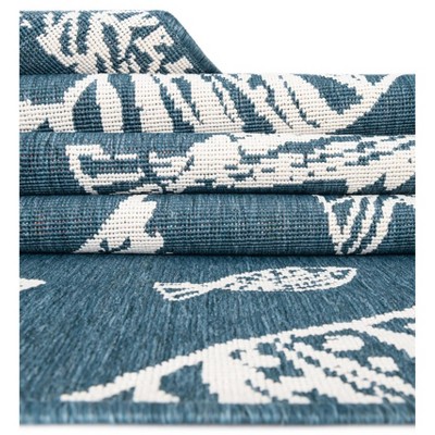 Blue and Ivory Synthetic Coastal Outdoor Rug 9' x 12'