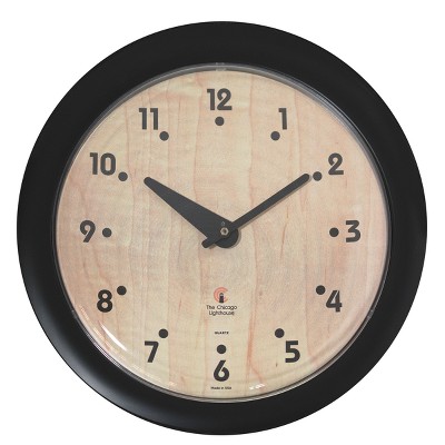 14" x 1.8" Birchwood Bauhaus Traditional Decorative Wall Clock Black Frame - By Chicago Lighthouse: Modern Analog, Indoor Use