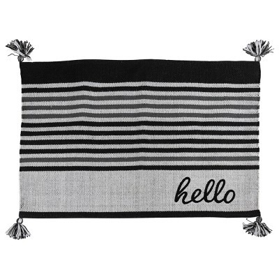 Foreside Home & Garden 2'x3' "Hello" Striped Hand Woven Indoor Outdoor Rug Black
