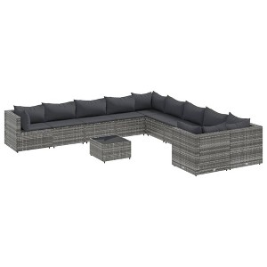 vidaXL 11 Piece Patio Sofa Set with Cushions Gray Poly Rattan Outdoor Modular Lounge Furniture with Coffee Table - 1 of 4