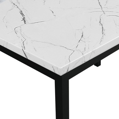 Contemporary Rectangular Faux Marble Dining Table with Black Metal Legs