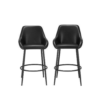 Zuo Modern - Set of 2 Vila Black 42.5"H Barstools Upholstered Faux Leather, Powder-Coated Steel, Modern Style
