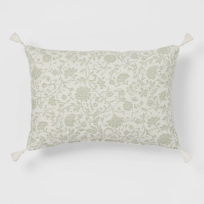 Floral Printed Reversible Lumbar Throw Pillow Green/Cream - Threshold™
