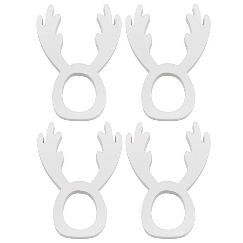 AuldHome Design Christmas Reindeer Napkin Rings, 4pk; Wooden Holiday Napkin Holder Rings, 1 of 9