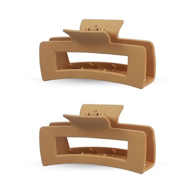 LA Glam Co. Nude 4" Rectangle Claw Clips - All Hair - 2-Pack - Tan