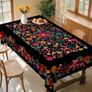 LOVEVOOK Floral Rectangular Tablecloth, Washable Seasonal Round Floral Table Cover for Party Picnic Dinner Decor - 1 of 4
