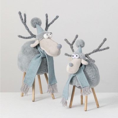 Sullivans Set of 2 Standing Moose Figurines 14.5"H & 12.5"H Blue