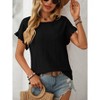 Womens Summer Ruffle Short Sleeve Round Neck Shirts Casual Loose Fitting Hollow Out Top - 3 of 4