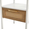 Rattan Nightstand, 15.75" Rattan End Table, Cane End Table with Drawer, Rattan Wood End Side Accent Table Nightstand with Solid Wood Legs white - 4 of 4